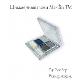 20 тени для век Merilin 4 цвета тон 51 бело-серый+светло-серый+сине-сиреневый+черный смоки 8 гр.(6 шт/уп)