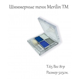 20 тени для век Merilin 4 цвета тон 65 бело-серый+светло-серый+темный серо-синий+яркая водная синь 8 гр.(6 шт/уп)