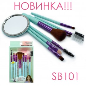 SB101 набор кистей для макияжа 13,0-14,5 см 4 цвета 7 шт кистей + зеркальце 73 гр. СИСУКА с подвесом (12 шт/уп 360/кор)